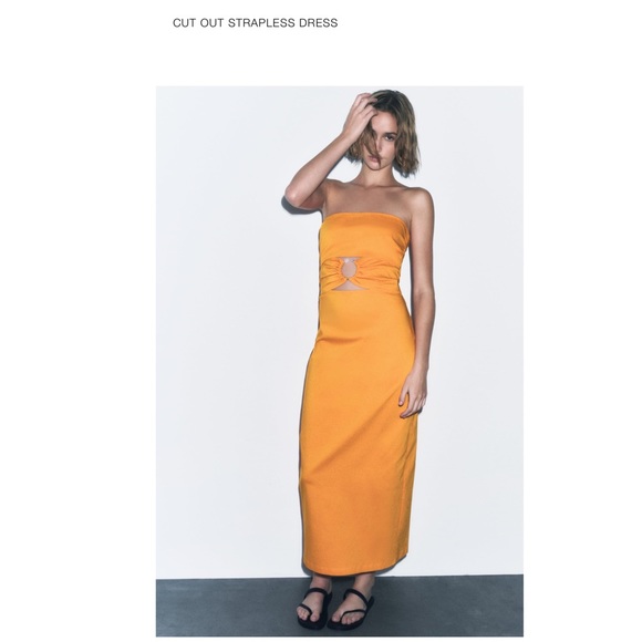 ZARA | NWT ORANGE CUT OUT STRAPLESS METAL RING DRESS STRETCHY SEXY BODY CON - Picture 6 of 15